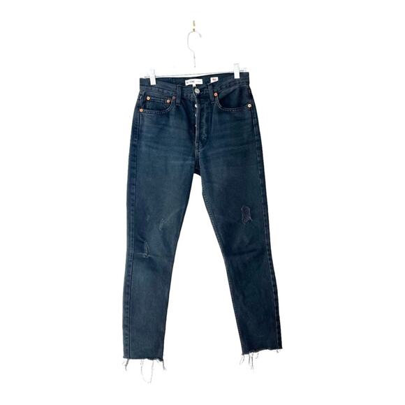 Re/Done Originals High Rise Ankle Crop with Stretch in Worn Black Size 26 - Picture 1 of 4